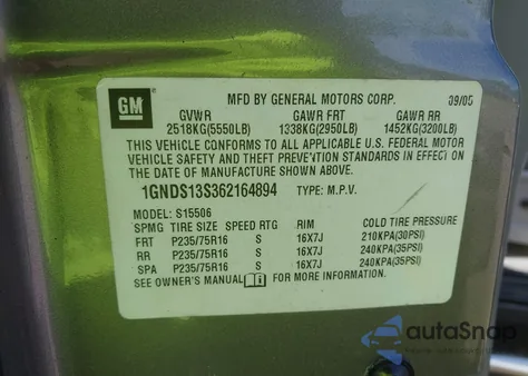 2006 Chevrolet Trailblazer Ls from USA, damaged, VIN 1GNDS13S362164894